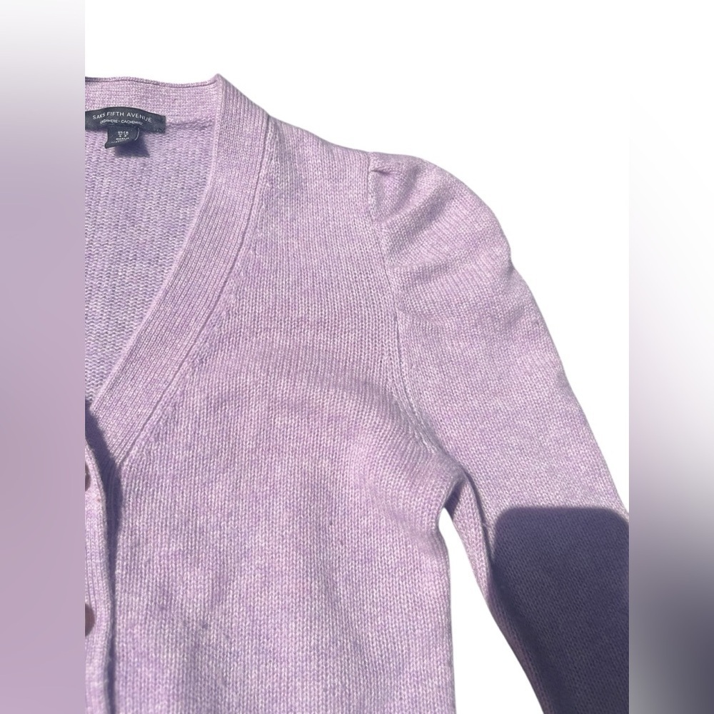 SAKS FIFTH AVENUE Puff-Sleeve 100% Cashmere Cardigan - Picture 4 of 7
